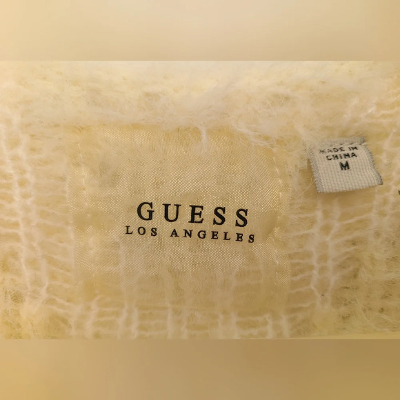 Guess Los Angeles Ivory Fuzzy Open Front Cardigan S Retro Angelcore Cozy - Picture 4 of 6